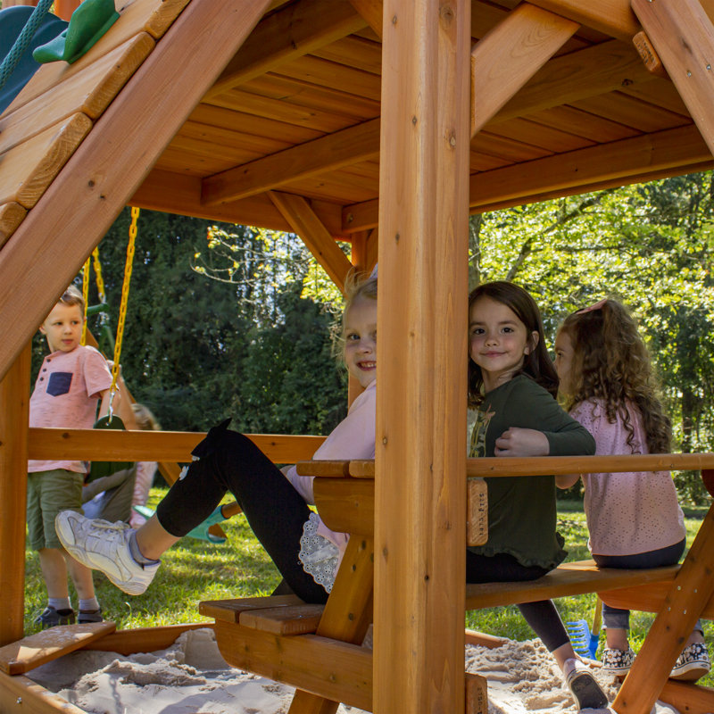 Gorilla Playsets Chateau Tower Swing Set with Wood Roof & Reviews Wayfair